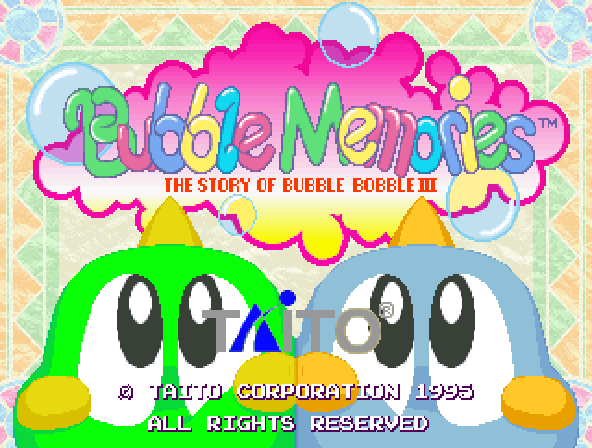 Bubble Memories: The Story Of Bubble Bobble III (Ver 2.3J 1996+02+07) Title Screen